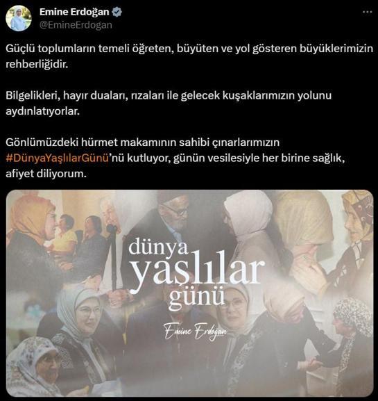 Emine Erdoğan'dan Dünya Yaşlılar Günü paylaşımı