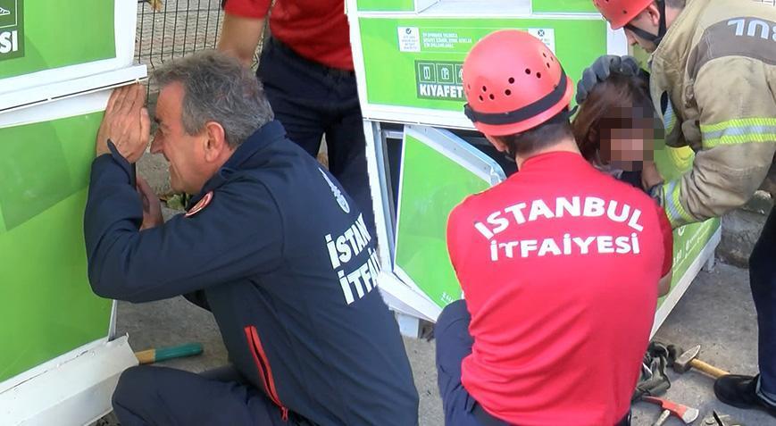 Giysi kumbarasında mahsur kalan küçük kız kurtarıldı