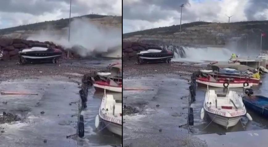 İzmir’de dev dalgalar bir anda yükseldi! 4 kişi denize düştü