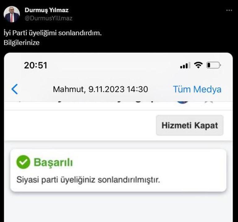 İYİ Parti'li Durmuş Yılmaz partisinden istifa etti