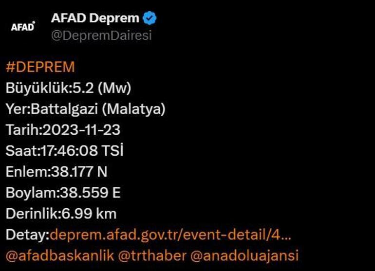 Son dakika... Malatya'da 5.2 büyüklüğünde deprem