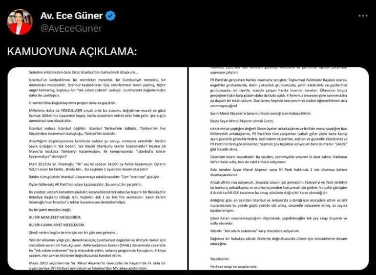 Son dakika... İYİ Parti'de bir istifa daha! Şimdi de Ece Güner bıraktı