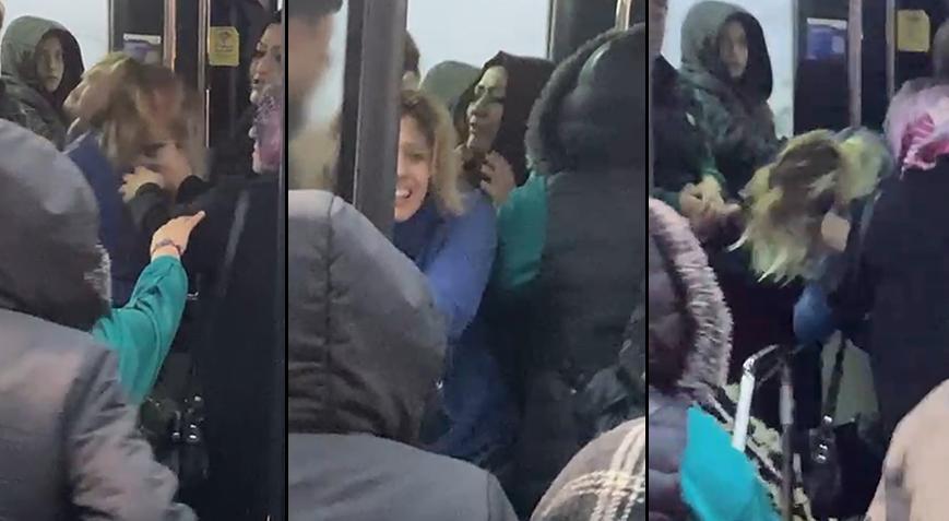 Otobüste akılalmaz anlar! 2 kadın yolcu birbirine girdi