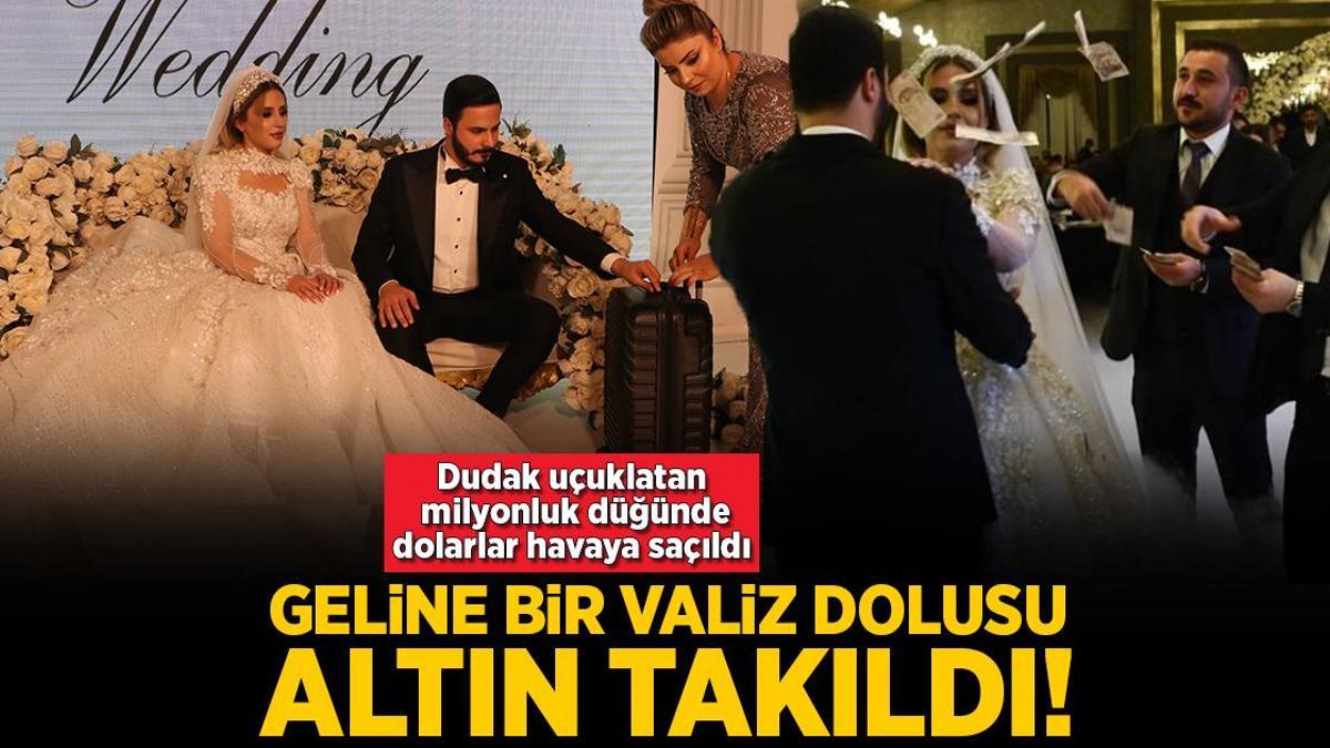Geline bir valiz dolusu altın takıldı! Dudak uçuklatan milyonluk düğün