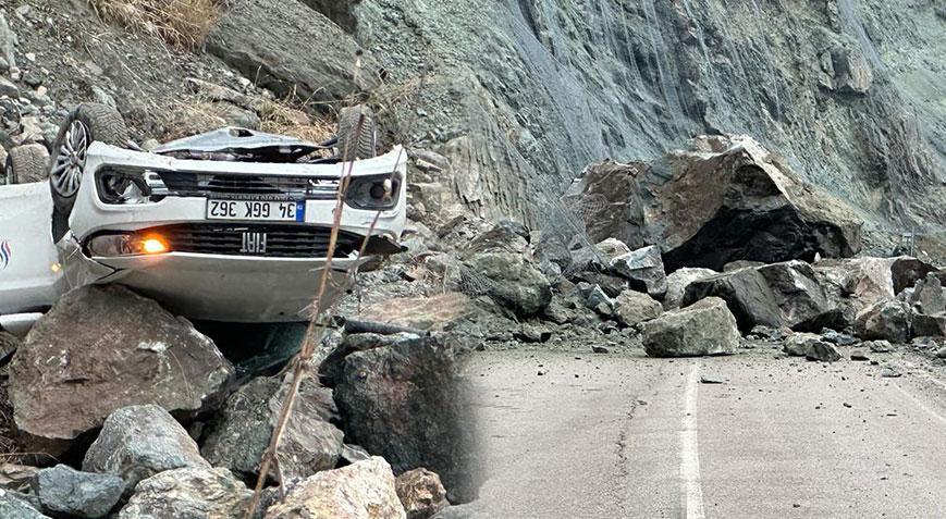 Artvin’de heyelan! Otomobil uçuruma yuvarlandı