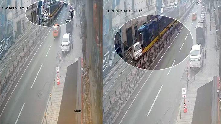 İstanbul’da tramvay kamyoneti sürükledi! Görüntüler ortaya çıktı