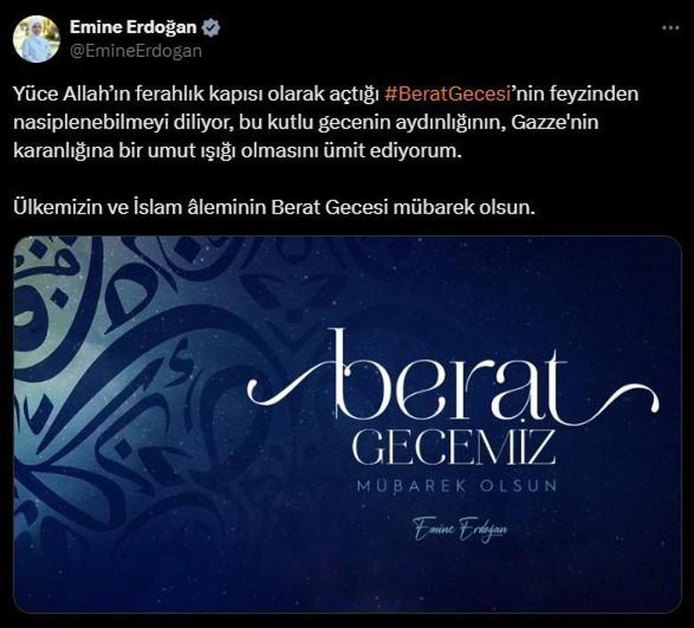 Emine Erdoğan'dan Berat Gecesi paylaşımı