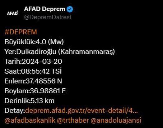Kahramanmaraş'ta deprem! AFAD'dan açıklama yapıldı