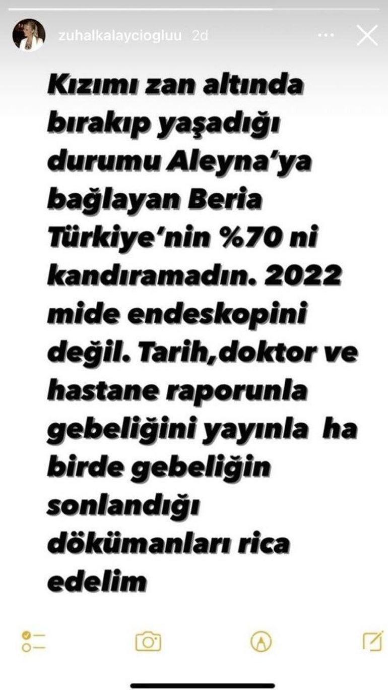 Aleyna Kalaycıoğlu'nun annesinden Beria Özden'e: Gebeliğin sonlandığı dokümanları yayınla