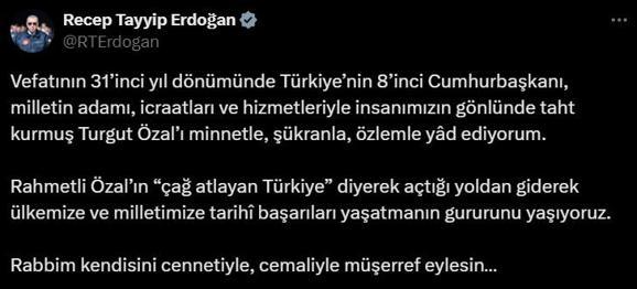 Erdoğan'dan Turgut Özal mesajı