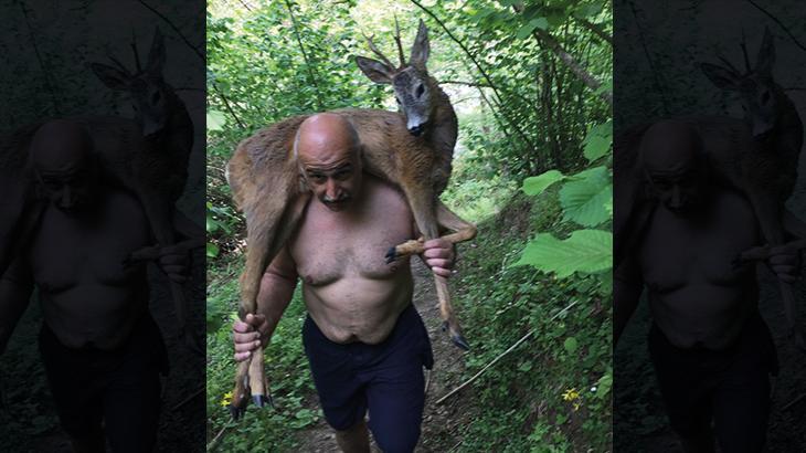 Samsun’da derede yaralı halde bulunan geyik omuzda taşındı