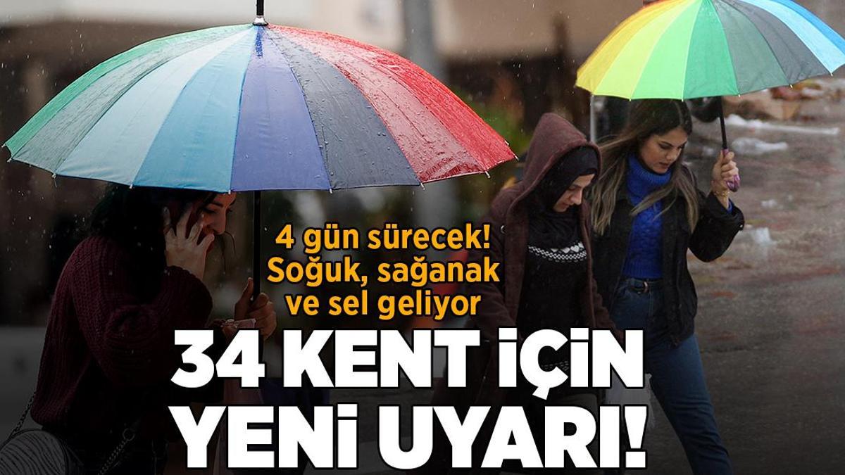 Son dakika… Meteoroloji’den 34 kent için alarm! 4 gün sürecek: Soğuk, sağanak ve sel geliyor