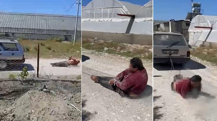 Köpeğine zarar veren adamı arabanın arkasına bağlayıp metrelerce sürükledi!