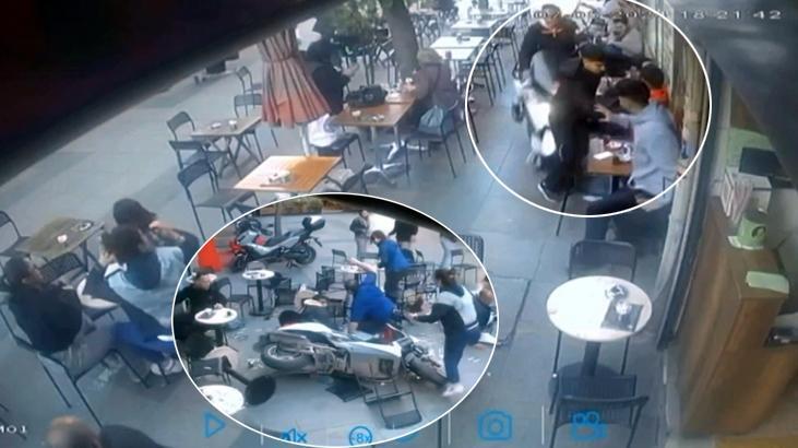 Motosiklet kafedeye oturan müşterilerin arasına daldı: 4 yaralı
