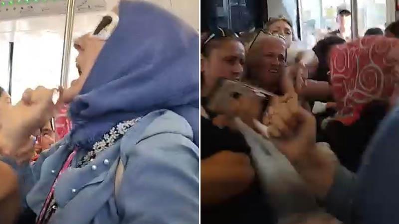 Eminönü Tramvayında Koltuk Kavgası Kamerada! Çocukların Önünde Yumruklar Konuştu